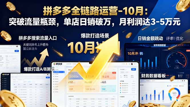 拼多多全链路运营-10月：突破流量瓶颈，单店日销破万，月利润达3-5万元-摇钱树